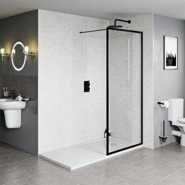 7659797260799539_1 Mampara de Baño Fija Transparente Marco Negro