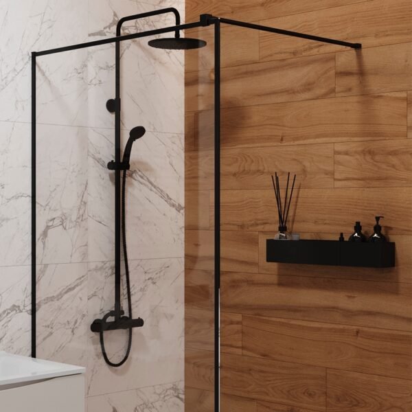 7659797260799539_2 Mampara de Baño Fija Transparente Marco Negro