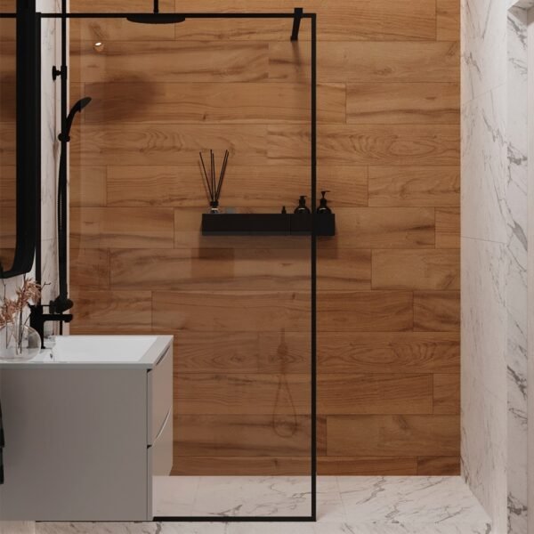 7659797260799539_4 Mampara de Baño Fija Transparente Marco Negro